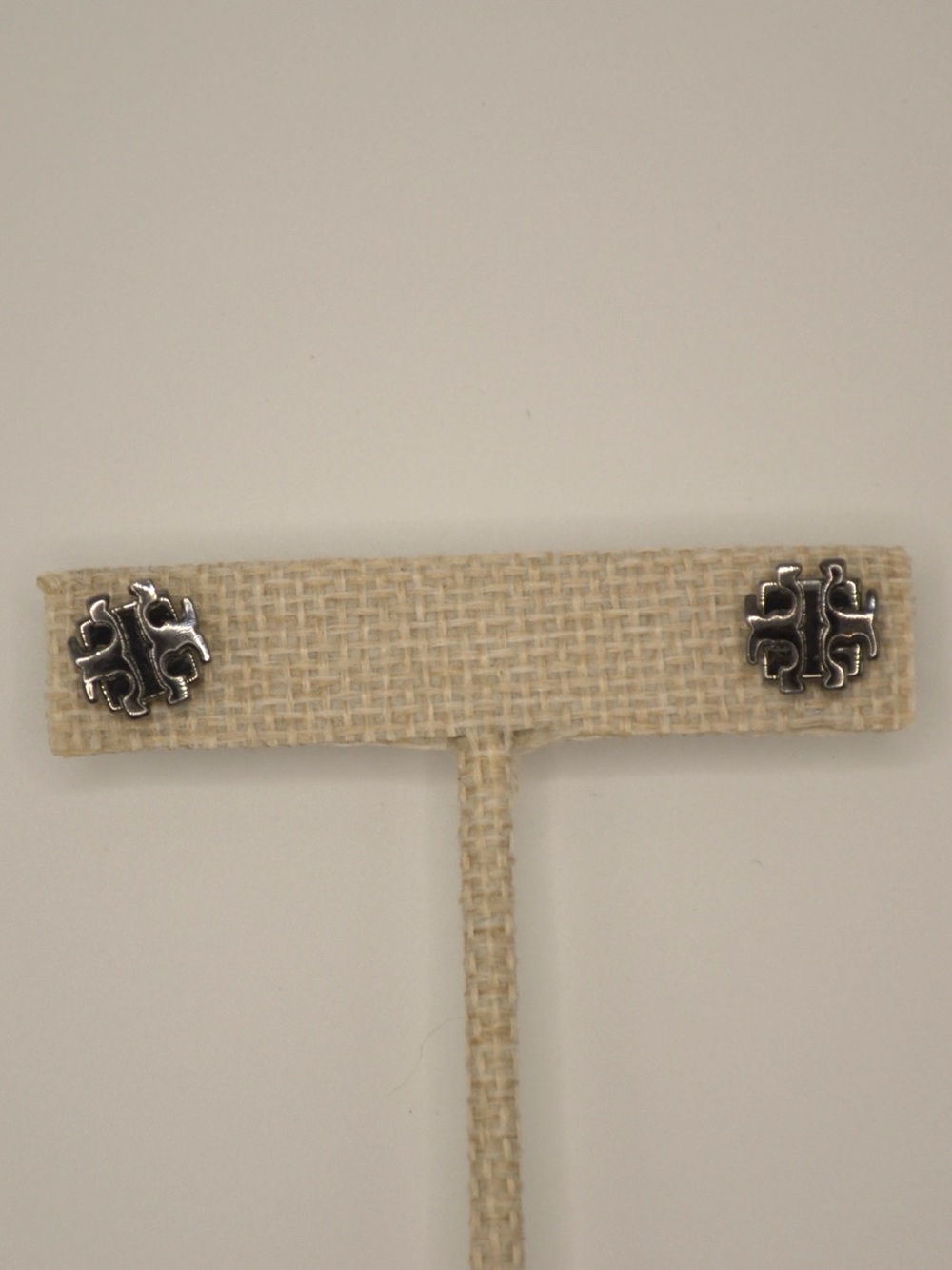 Tory Burch Gunmetal Silver Logo Stud Earrings
